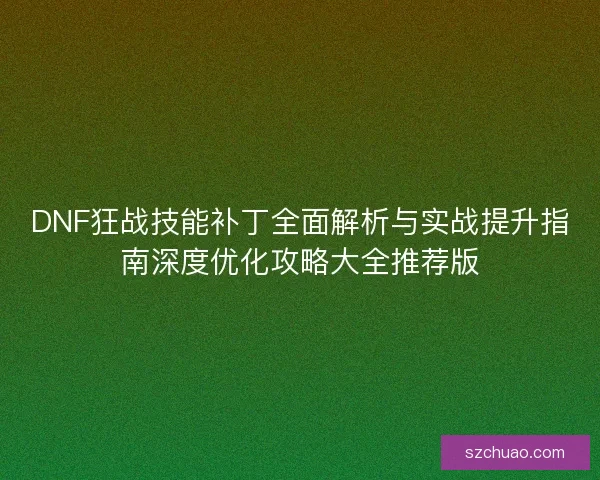 DNF狂战技能补丁全面解析与实战提升指南深度优化攻略大全推荐版